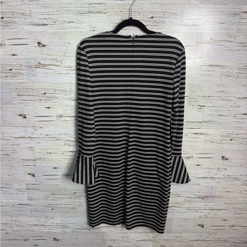 Chaps Black and White Striped Midi Dress size 6 bell sleeves - Picture 7 of 7